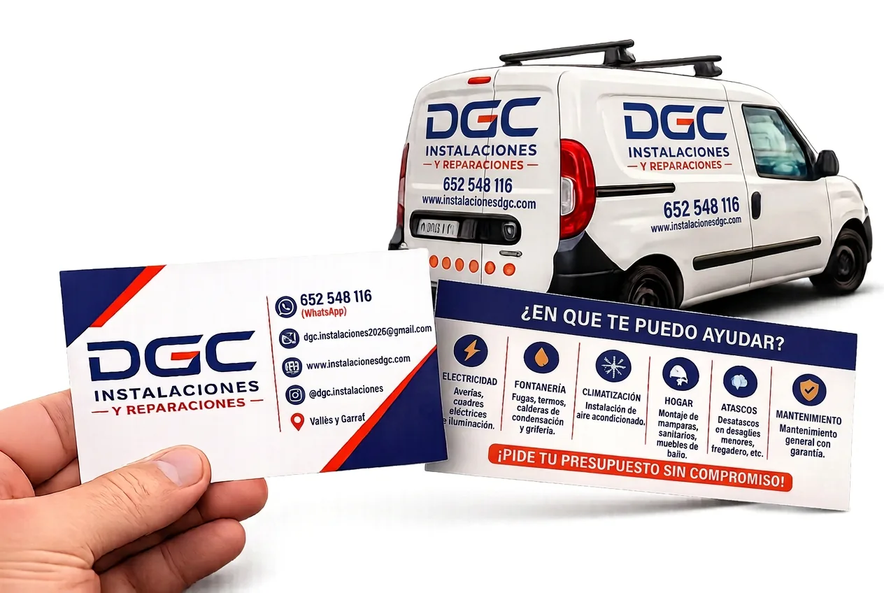 Furgoneta DGC Instalaciones y Reparaciones junto a la tarjeta de contacto